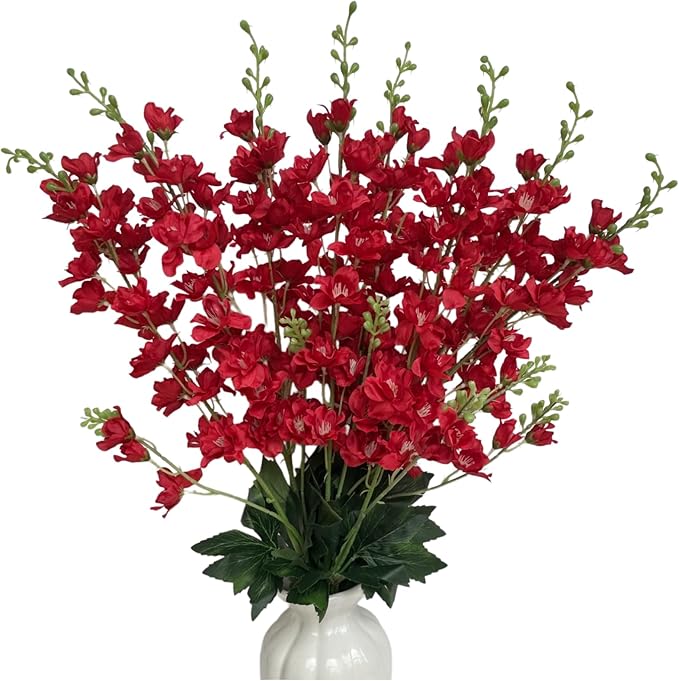 8 pcs Red Delphinium Artificial Flowers, 34.25''Artificial Snapdragon Flowers Tall Fake Flowers Silk Flowers Faux Delphinium Bulk for Tall Vase Home Wedding Garden Table Decor