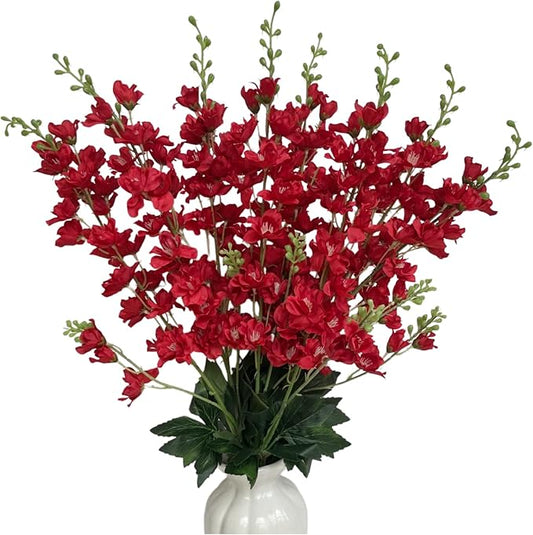 8 pcs Red Delphinium Artificial Flowers, 34.25''Artificial Snapdragon Flowers Tall Fake Flowers Silk Flowers Faux Delphinium Bulk for Tall Vase Home Wedding Garden Table Decor