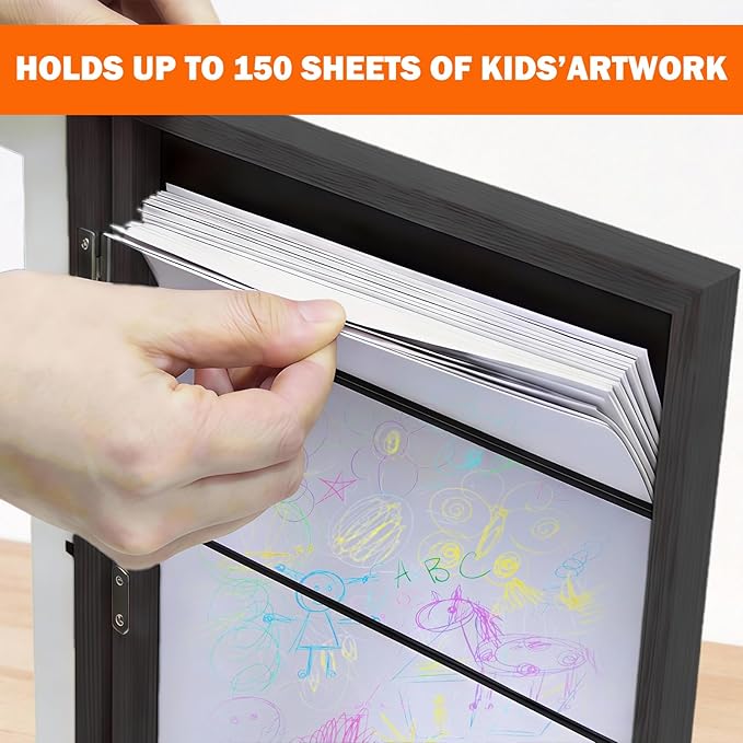 Kids Art Frames 8.5x11, 4-Pack Front Opening Changeable Picture Frames for Kids Artwork, Holds 150 Pieces Each, Artwork Storage and Wall Display Frame for Drawings, Portfolio, Black