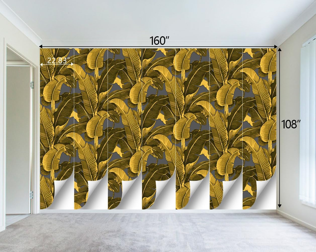 Vintage Gold Banana Leaf Bathroom wallpeper Living Room Bedroom Tropical Plant Wall Mural - 160"x108" (Not Peel and Stick)
