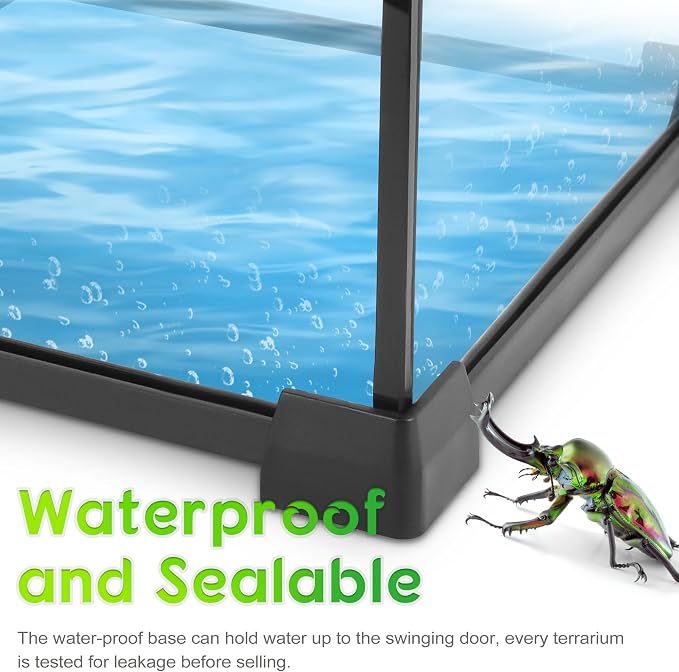 8"x8"x6" Reptile Terrarium, Single-Door Glass Terrestrial Vivarium for Small Arthropod Pets Such as Trinidad Dwarf Tiger Tarantulas, with Lock & Waterproof Deep Base Below Front Door