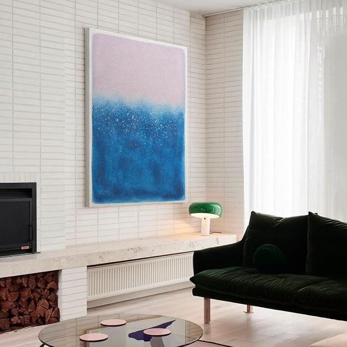 Modern Minimalist Abstract Canvas Wall Art, Textured Sandstone Oil Painting | Original Hand-Painted Purple to Blue Block Artwork, Large Contemporary Wall Decor for Living Room Bedroom Office 24x36 In