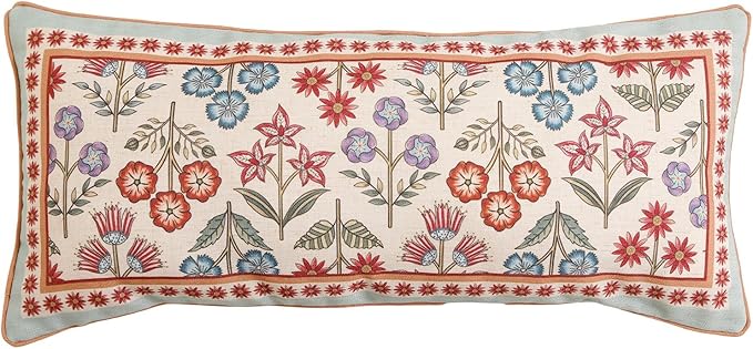 bilin gaier Rectangular Linen Throw Pillow Cover,28"x12"-Lohi A | Designer Vintage Elegant Pillow Cover,Concealed Zipper,Colorful Floral Pattern,Sofas,Bedroom,Living Room,Chairs