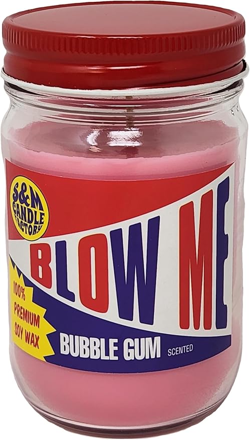 Blow Me Candle ~ Bubble Gum Scented Soy Candle (12oz Glass Jar)