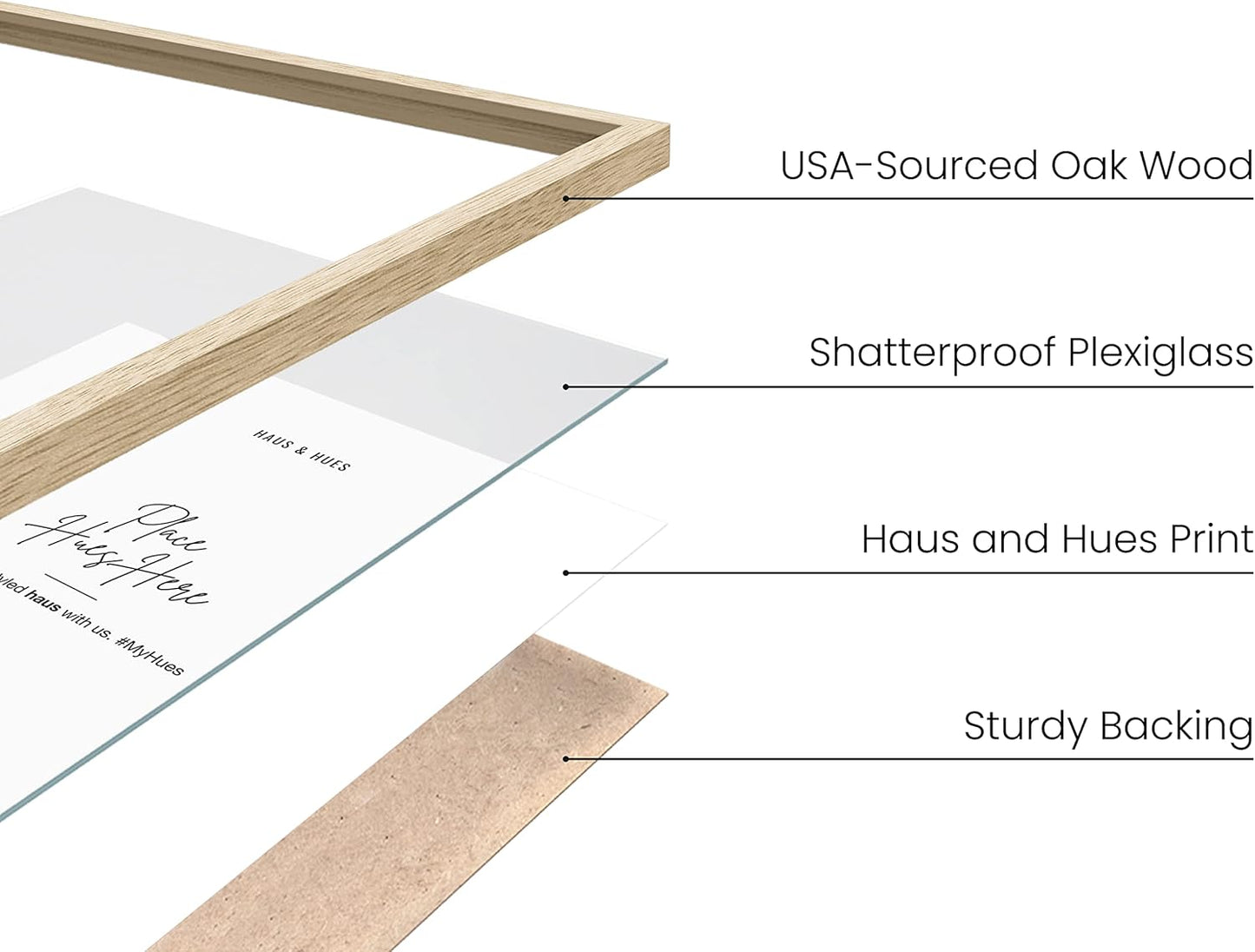 HAUS AND HUES Square Picture Frames 12 x 16 Set of 9 - Photo Gallery Wall Frame Set, Wood 12x16 Frames with Mat, 12 x 16 Frames Gallery Wall Set, Square Frames 12x16 (Beige Oak Frames)