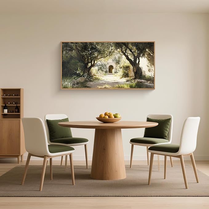 Ausril Garden of Gethsemane Landscape Framed Canvas Wall Art, Jerusalem Town Villages Scenery Prints, Jesus Boho Religious Decor, Christian Bible Art Painting for Bedroom Living Room Office 20"x40"