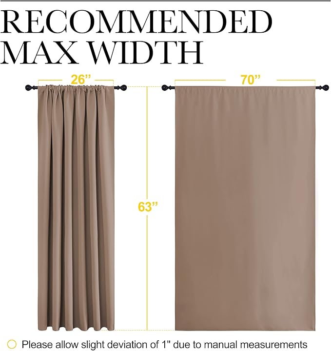 NICETOWN Kids Blackout Curtain Panels - Window Treatment Thermal Insulated Solid Rod Pocket Blackout Drapes for Bedroom (Cappuccino, Set of 2, 70 by 63 Inch)
