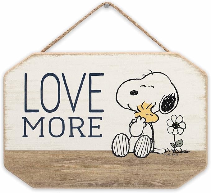 Peanuts Snoopy Love More Hanging Wood Wall Decor - Cute Snoopy and Woodstock Sign for Home Decorating