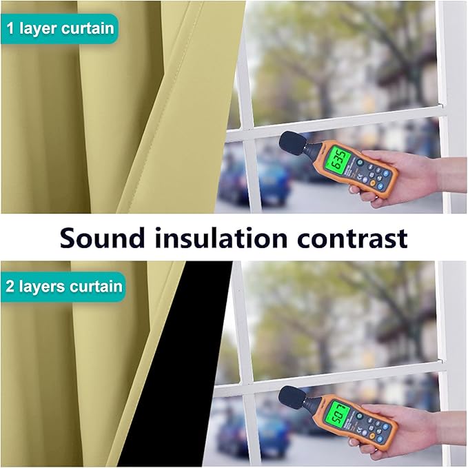 NICETOWN Paler Yellow Full Shade Curtain Panels, Pair of Energy Smart & Noise Blocking Out Blackout Drapes for Dining Room Window, Thermal Insulated Guest Room Lined Window Dressing, 52 x 72 inch