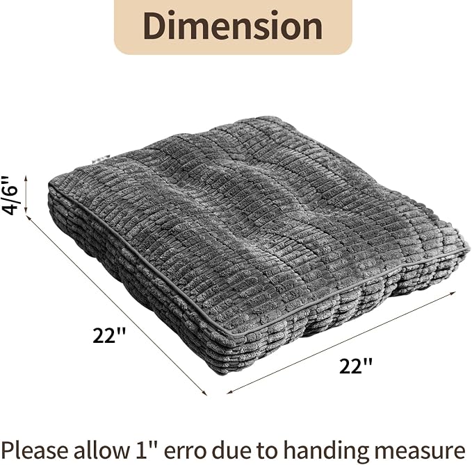 Floor Cushions, Corduroy Floor Pillow, Floors Pillows for Adults & Pets, Large Floors Pouf, Square Floored Pillows for Sitting & Yoga(1PC, Dark Grey，22"×22"×3.9")