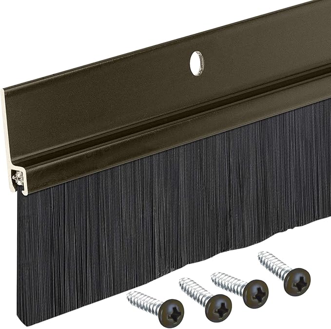 Randall Manufacturing Co., Inc | Door Sweeps – Aluminum & Brush | Brush Sweeps for Gaps Up to 1 ½” | Brown Trim with Black Brush | 4 FT | Fill Gaps & Keep Unwanted Debris Out