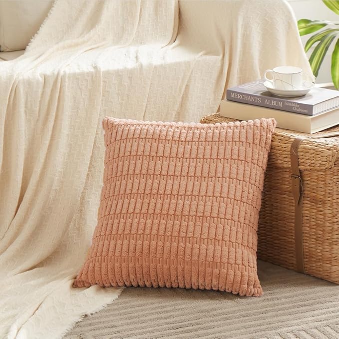Fancy Homi 4 Packs Decorative Throw Pillow Covers for Living Room Couch Bed, Modern Farmhouse Boho Home Décor Accent Cushion Case, 22" x 22" (Pack of 4), Peach
