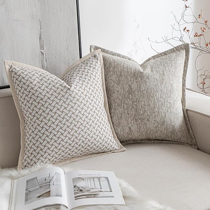 Croker Horse 20x20'' Inches Throw Pillow Cushion Cover - Grid Pattern Chenille Jacquard Embroidery Luxury Modern Style Couch Sofa Pillow for Living Room Bedroom