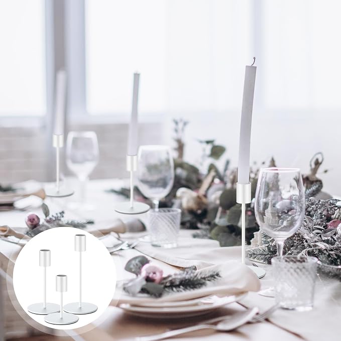 Sieral Candle Holders Bulk Taper Candlesticks Holders Set Modern Decorative Metal Candelabras for Wedding Anniversary Home Dinning Table Centerpiece Xmas Party Decor(Matte White,24 Pcs)