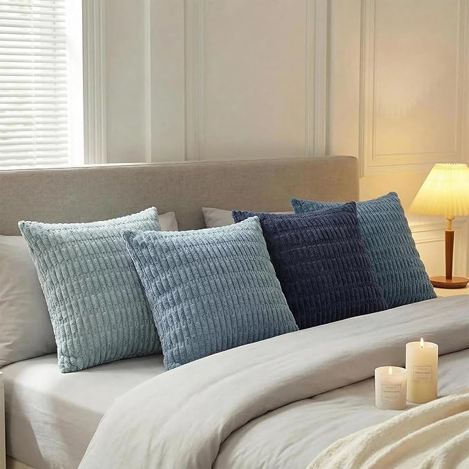 Fancy Homi 4 Packs Decorative Throw Pillow Covers for Living Room Couch Bed, Modern Farmhouse Boho Home Décor Accent Cushion Case, 12" x 12" (Pack of 4), Blue Series