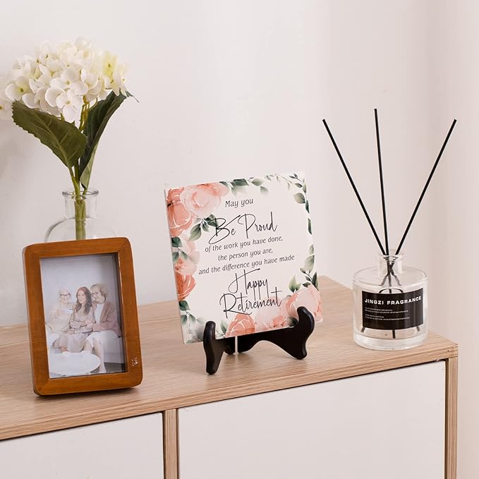 Retirement Gifts for Women Men Best Ceramic Retirement Plaque Happy Retirement Table Decorations Sign for Mom Teacher Nurses Coworker 6 * 6 (Flower)