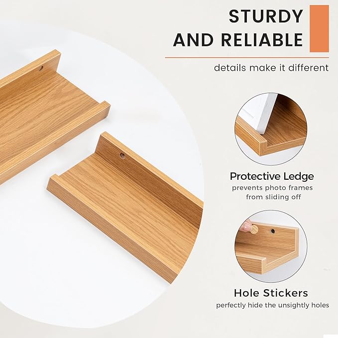 FLYJOE Picture Ledge Shelf, Floating Shelves Set of 2, 40 Inches Nursery Book Shelves for Toys Storage, Kids Bookshelf Wall Mounted for Living Room Bedroom Decor Books Photo Frames, Natural Oak