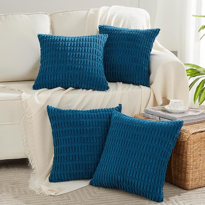 Fancy Homi 4 Packs Decorative Throw Pillow Covers for Living Room Couch Bed, Modern Farmhouse Boho Home Décor Accent Cushion Case, 16" x 16" (Pack of 4), Teal