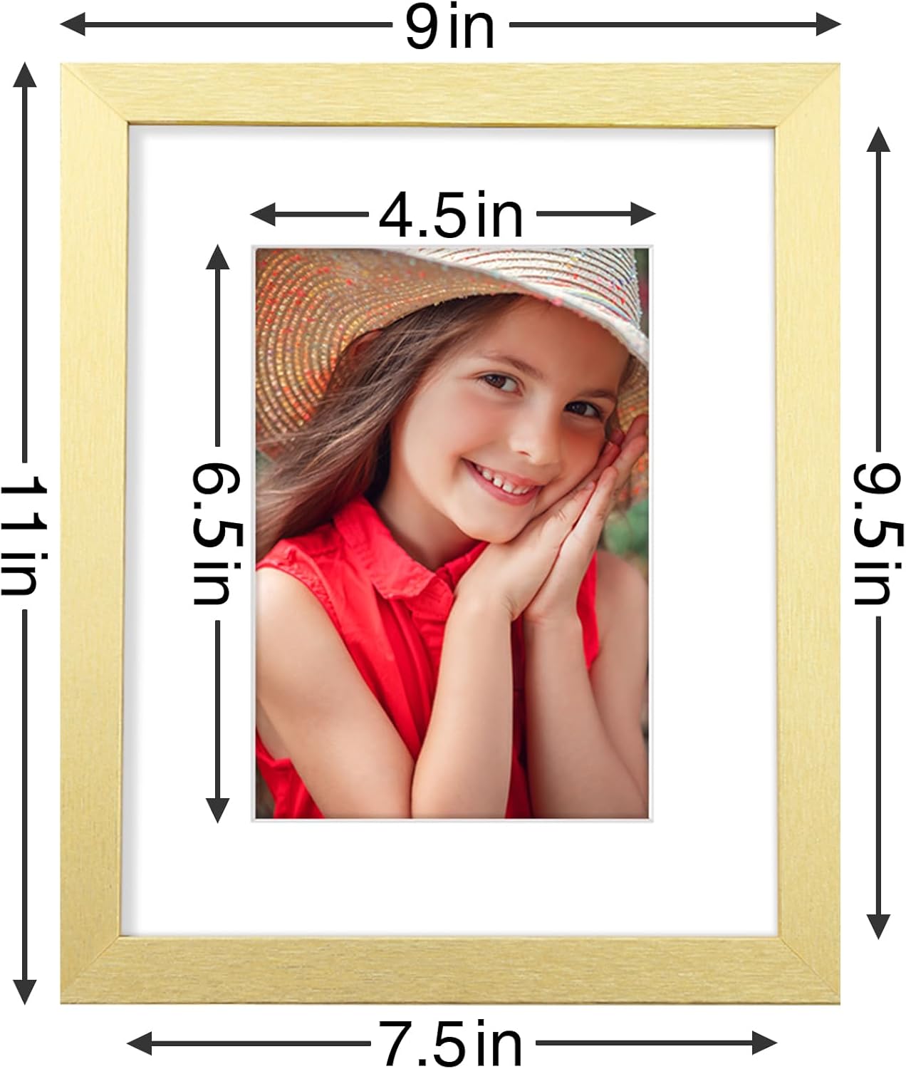 Vittanly 8x10 Picture Frames Set of 9, Shatter Resistant Plexiglass, Display 5x7 Pictures with Mat or 8x10 without Mat, Photo Frames for Wall or Tabletop, Engineered Wood, Gold