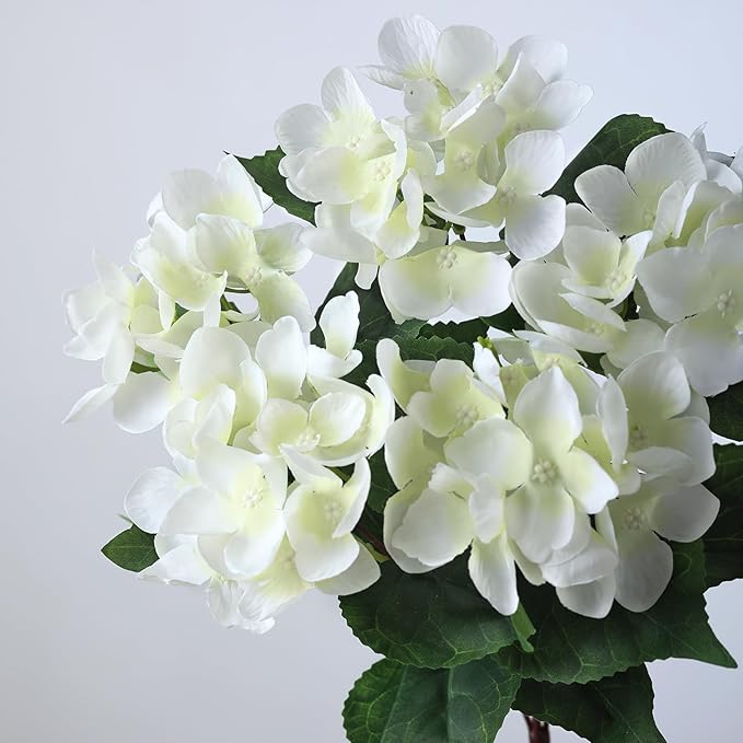 FOTEEWL 8 Bundles Artificial Hydrangea Flowers for Outdoor Decor, Realistic Faux Silk Bouquets Sun-Resistant Fake Plants for Front Door Balcony Farmhouse Garden Home Spring Summer Decor (White)
