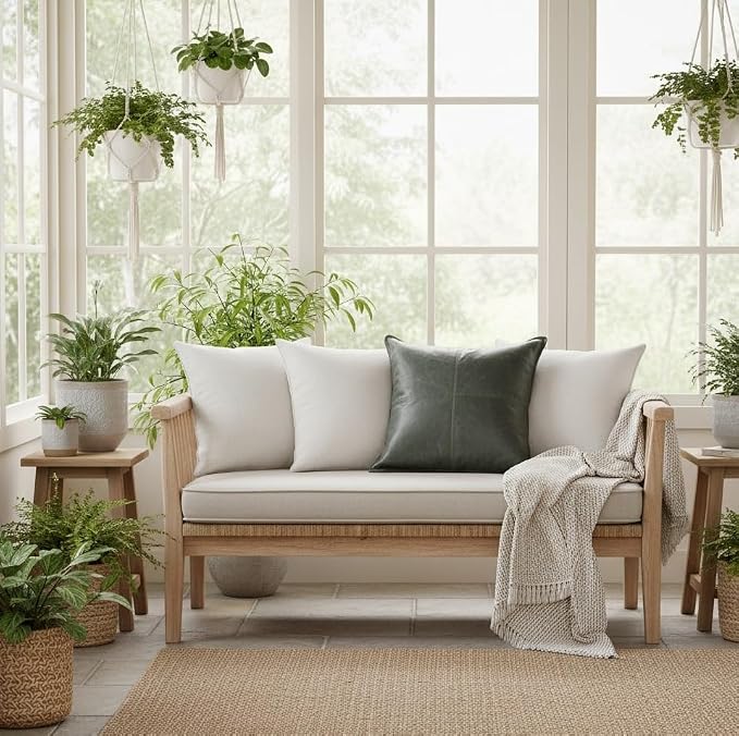 Genuine Leather Pillow Cover Case for Lumbar Throw Couch Pillows - Farmhouse Decorative Modern Sofa Thick & Soft Cushion Covers (Forest Green, 18" x 18")