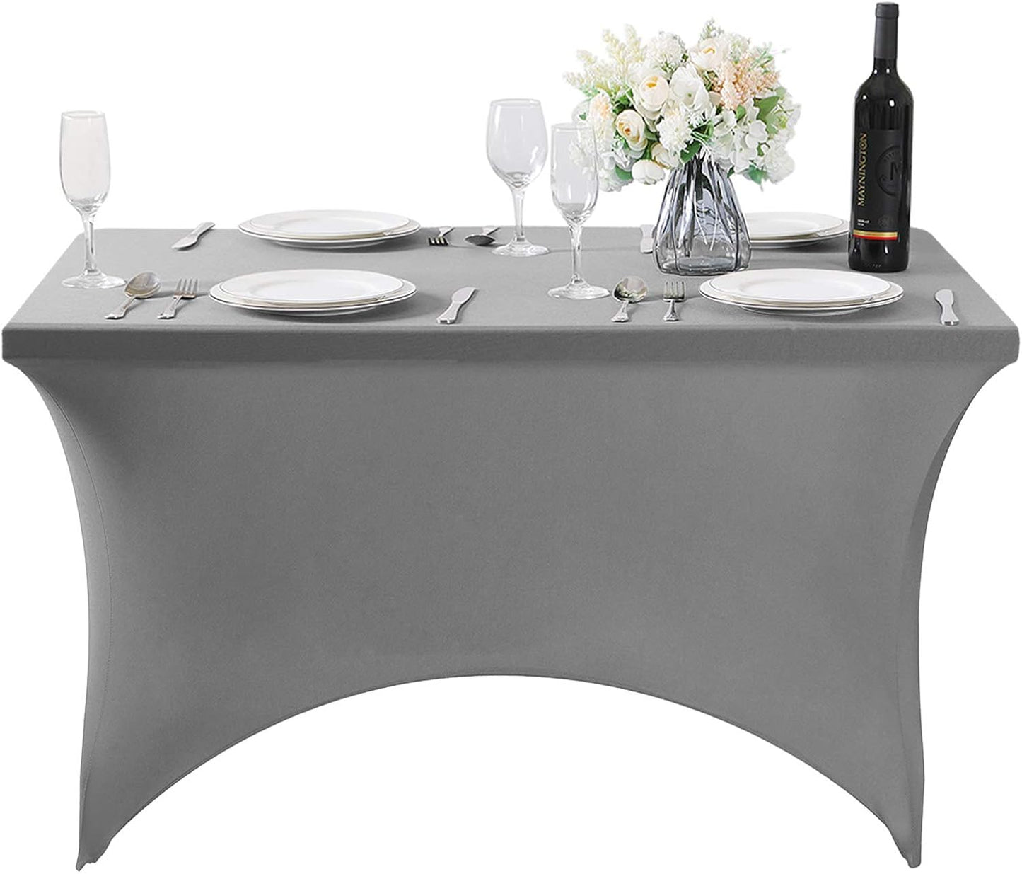 SuperO 2Pack Waterproof Spandex Table Cover for 4FT Table Universal Fitted Stretch Tablecloth for Party, Banquet, Wedding and Events-Gray