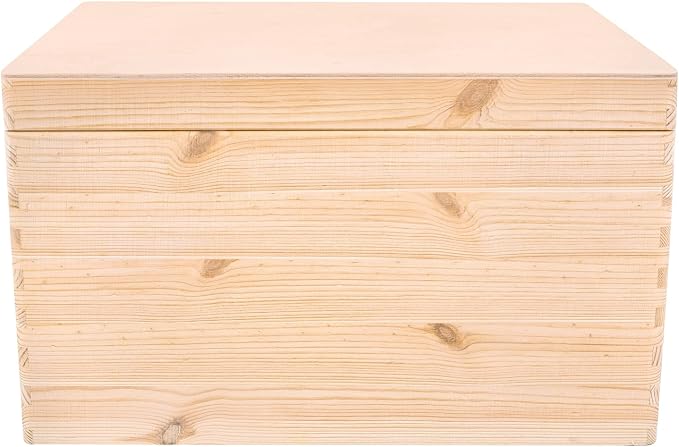 Creative Deco XXL Large Plain Wooden Box Storage with Hinged Lid | 15.8x11.8x9.44 inches (+-0.5) | Keepsake Unfinished with Handles | Unpainted Gift Trunk | PRODUCT NOT INTENDED FOR 15 YEARS OR BELOW
