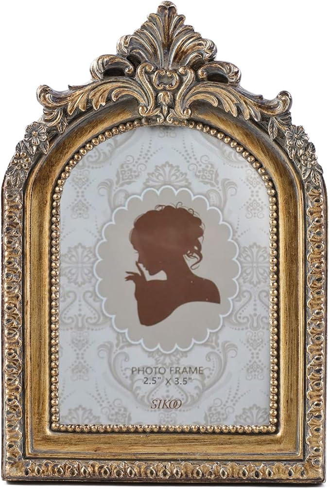 SIKOO Vintage Mini 2.5 × 3.5 Picture Frame Antique Small Ornate Table Top Wall Mounting Photo Frame with High Definition Glass Front for Home Decor, Photo Gallery, Art,Bronze Gold (2.5x3.5)