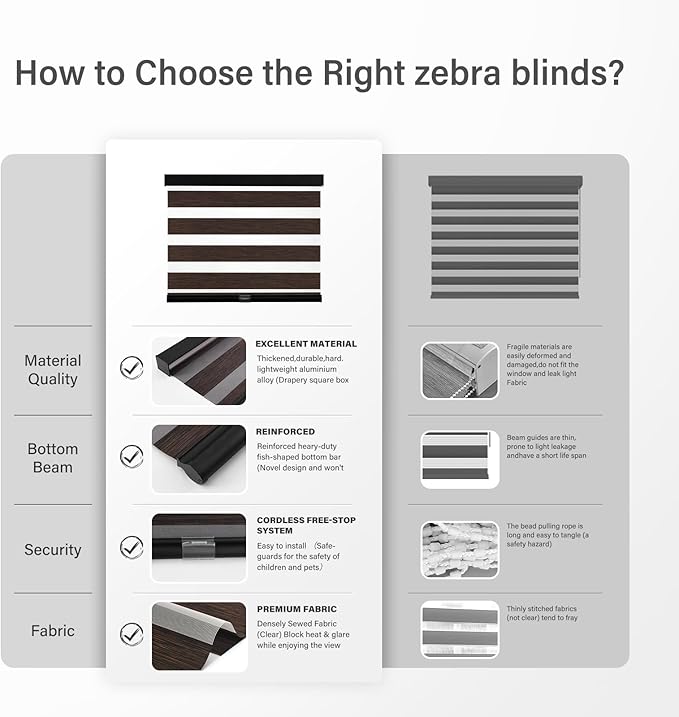 AOSKY Cordless Zebra Blinds for Windows Pull Down Roller Window Shades Dual Layer Light Filtering Privacy for Day and Night, Free-Stop Door Shades for Home Easy to Install Brown 26" W X 72" H