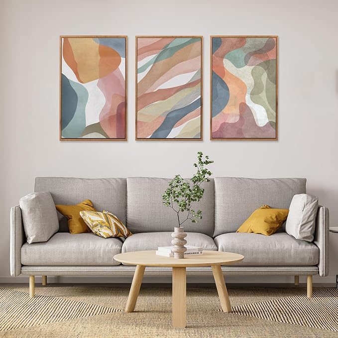 CHDITB Abstract Watercolor Framed Canvas Wall Art Paintings(16"x24"), 3 Panels Colorful Red Green Yellow Blue White Artwork Printings, Large Modern Above Couch Art Decor for Bedroom Living Room Office