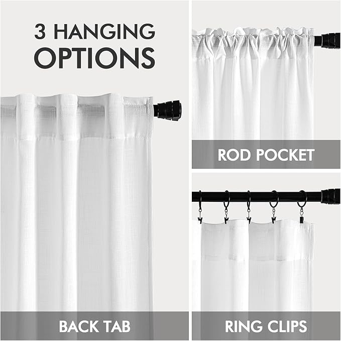 MIULEE White Linen Curtains 84 Inches Long 2 Panels for Bedroom Living Room, Soft Linen Textured Back Tab Window Drapes Semi Sheer Light Filtering Rod Pocket Modern Farmhouse Decor 37x84 Inch