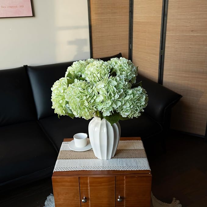 DUYONE 3PCS 22 inch Lifelike Artificial Hydrangea Large Flowers Artificial Flowers Dry Flowers Outdoor Wedding Christmas Office Family Party Living Room Table Decoration (Light Green)