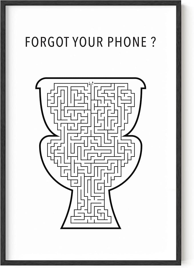 HAUS AND HUES Funny Bathroom Decor – Toilet Maze Wall Art, Humorous Bathroom Poster, Fun and Unique Restroom Sign for Home (24x36, Black Frame)