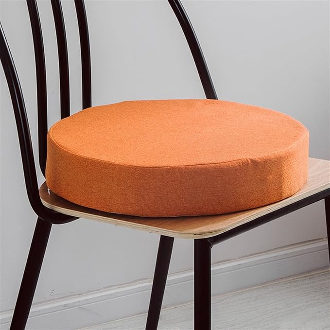 Reyox Thicken Cotton Linen Chair Cushion, Non Slip Seat Cushion for Recliners, Armchairs 3" Thick Round Orange 18" x 18"