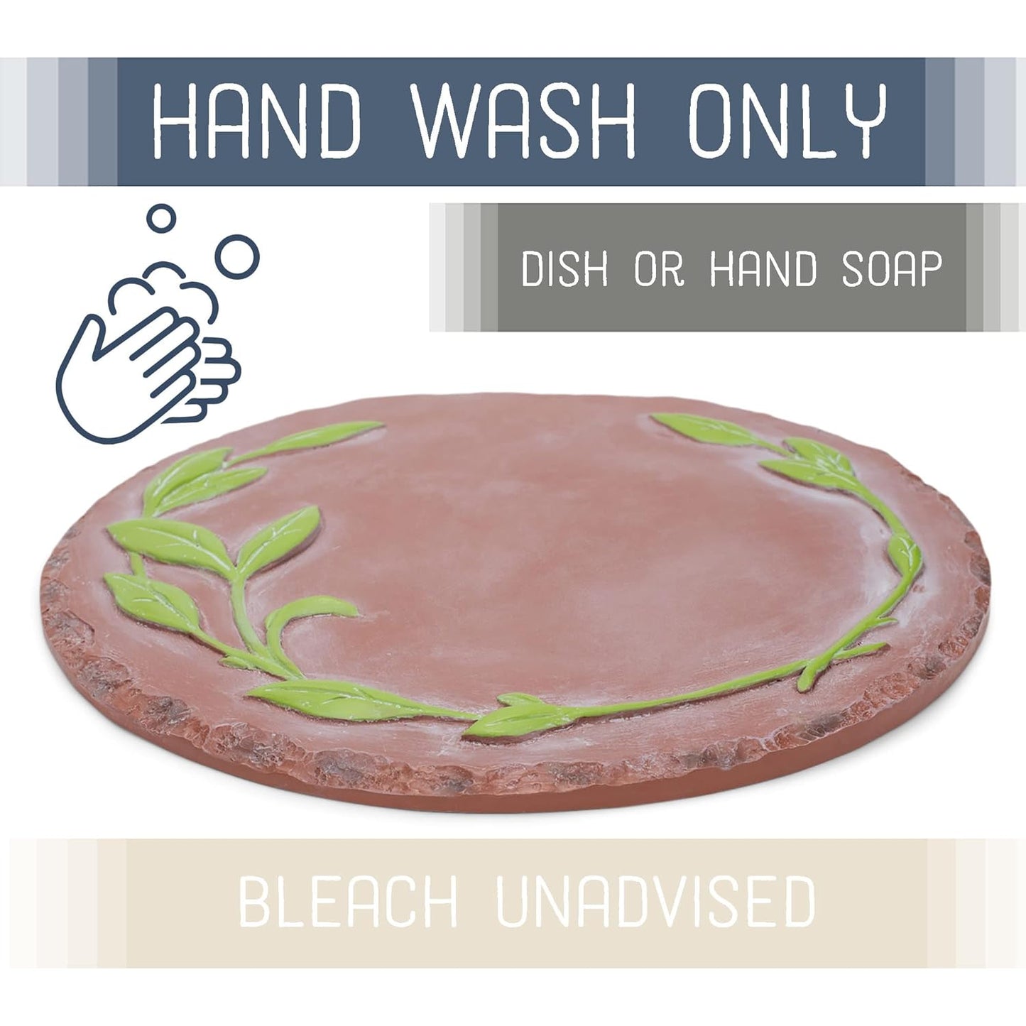 NAT & Jules Floral Laurel Wreath Leaves Pattern Dimensional Indoor Outdoor 12 inch Round Cast Resin Decorative Garden Stepping Stone, Patio, Walkway Sculpture Yard Art, Green