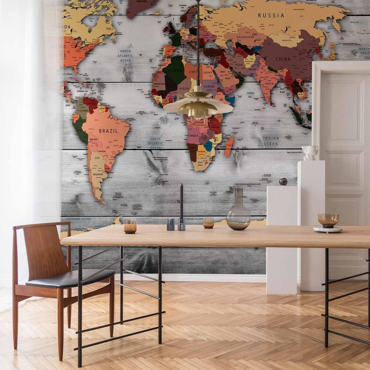 artgeist Premium Wall Mural World Map 79x55 in - XXL Non-Woven Wallpaper Fleece Wall Decor Photo Print Picture Image Design Home Map of The World k-B-0009-a-c