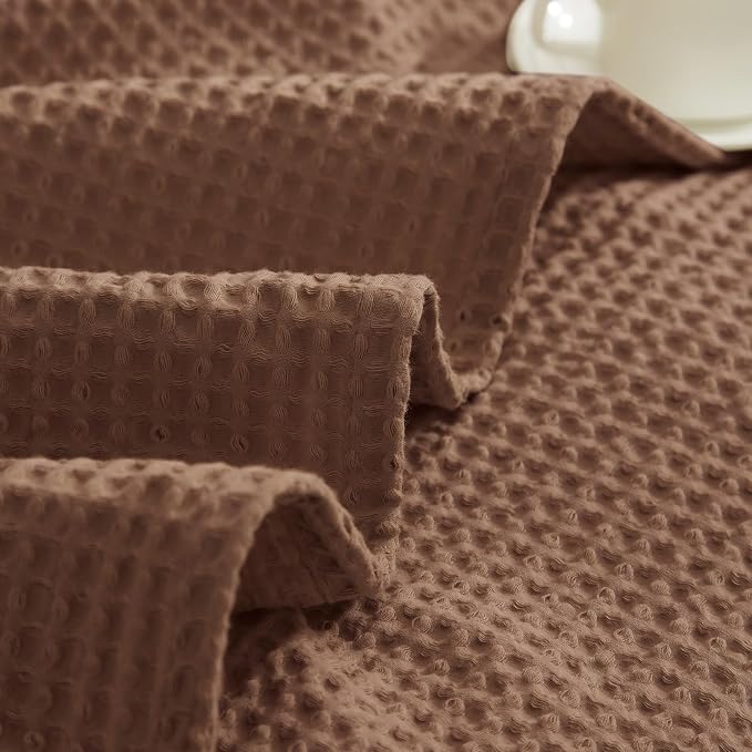 PHF Pre-Washed 100% Cotton Waffle Weave Blanket Twin Size for Bed,Snag Proof Throw Blanket for Couch Spring Summer Lightweight Breathable,Machine Washable, Home Decor Gift - Cappuccino