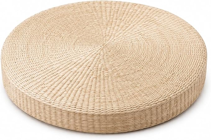 Round Tatami Floor Pillow, Handwoven Natural Straw Seat | Artisan Crafted, EPE Filling, Dia19.7", Comfortable Support, Boho, Lightweight, for Livng Room Meditation Reading Nook Patio