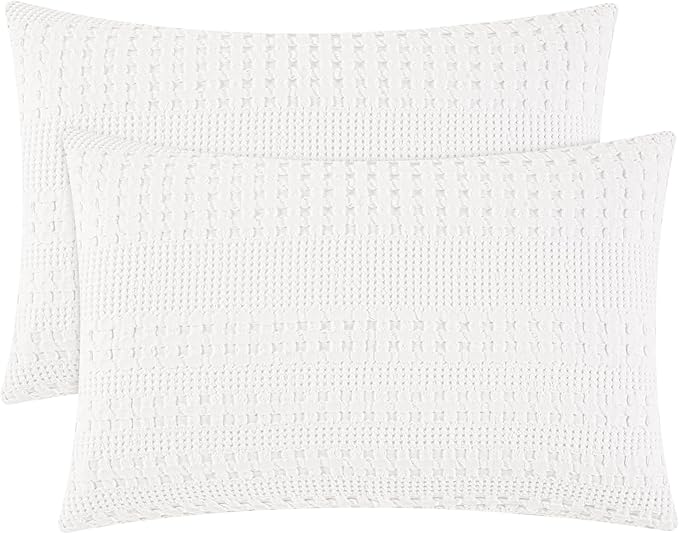 PHF 100% Cotton Waffle Pillow Shams Standard Size, 2 Pack 20" x 26" Soft Skin-Friendly Pillowcases, No Filling, Aesthetic Woven and Breathable Waffle Weave Pillow Case Covers for Bed, White