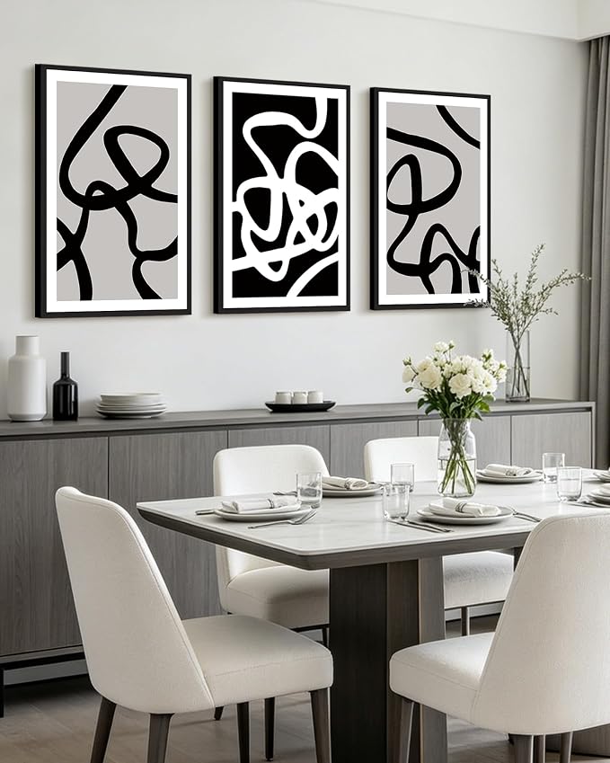 PHOPAGO Black and Gray Abstract Framed Wall Art Large 16x24in Decor Ink Wash Dark Brush Stroke Prints Modern Art Decorative Bedroom Living Room Home Decor - Black Framed