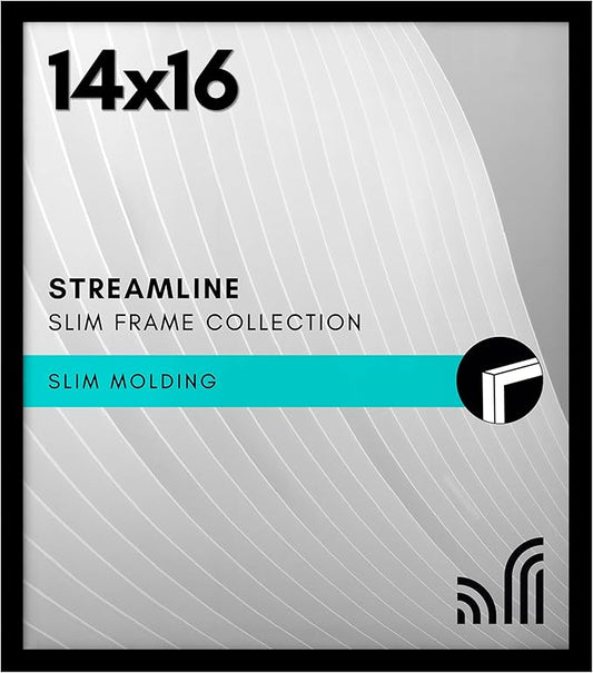 Americanflat 14x16 Picture Frame with Polished Plexiglass - Streamline Collection - Thin Border Picture Frame for Wall Display - Hanging Hardware Included - Black
