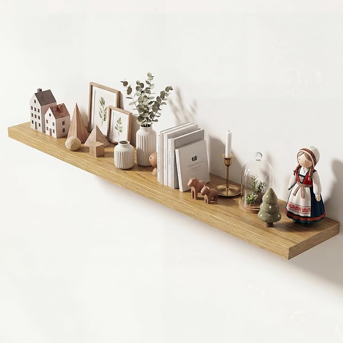 Dreamland 72 Inches Floating Shelves for Wall,9.3" Deep Long Floating Shelves Set of 1,Large Display & Storage Shelf,Wall Shelf for Bathroom Bedroom Living Room Kitchen Office,Oak