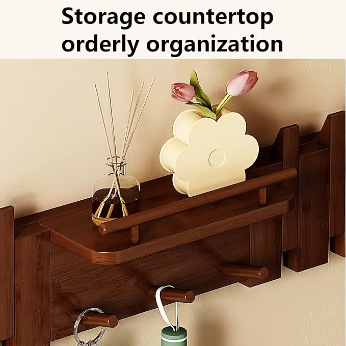 Wall Mounted Coat RackHooks Piano Key Hangers Natural Solid Wood Hanger Non-Woven Fabric Clothes Hangers for Closet, Kitchen, Bedroom, Bathroom, Entryway (Innovate-Walnut, 10 Hooks)