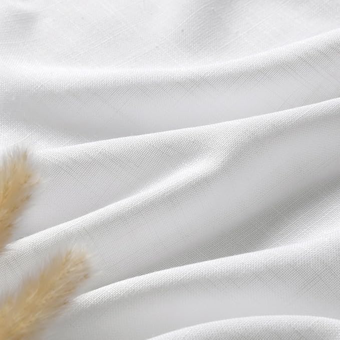 White Kitchen Cafe Curtains 45 Inch Length 2 Panel Set Back Tab Pocket Semi Sheer Light Filtering Short Curtain Natural Farmhosue Small Curtains for Basement Window Bathroom Living Room 52x45