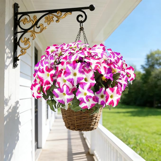 FULLMUSIC Spring Artificial Flowers for Outdoors, UV Resistant Fake Morning Glory, Look Real Faux Silk Plants for Front Door Garden Porch Planter