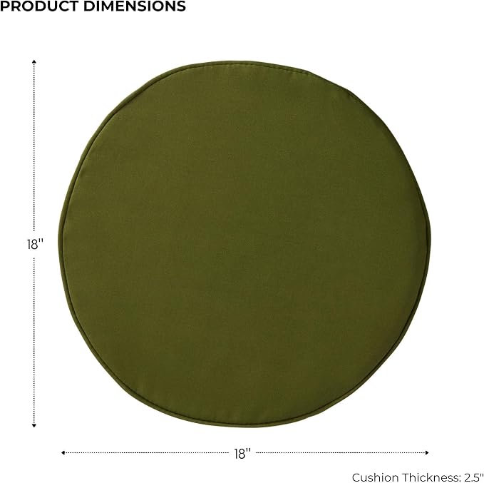Set of 2 Outdoor 18 inch Round Patio Dining Chair Pads – Comfortable Fiber-Filled Seat Cushions with Ties, Reversible Polyester Fabric, Hunter Green
