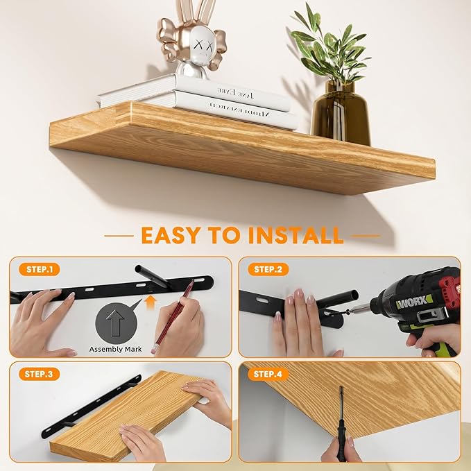 Floating Shelves for Wall Rustic Farmhouse 24 Inch Floating Shelf Wooden Shelves for Wall Pine Wood Shelf with Unique Natural Grain for Living Room Bedroom Kitchen (Raw Wood)