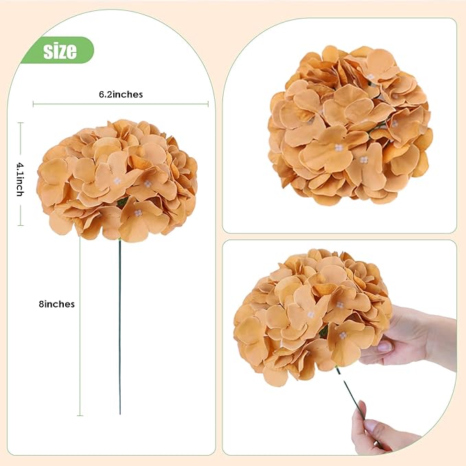 AVIVIHO 65pcs Fake Flowers Brown Hydrangea Artificial Flowers Bulk (Not Squished, No Steaming Need) Silk Flowers with Stems for Wedding Decor,Home,Baby Shower,Table Centerpieces Decoration
