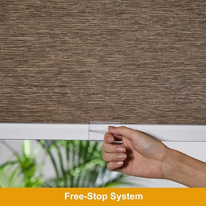 Persilux Free-Stop Cordless Window Blinds Light Filtering Roller Shades for Windows (Brown 28"W x 72"H) Natural Woven UV Protection Privacy Roller Blinds for Window Shades for Home, Living Room, Door