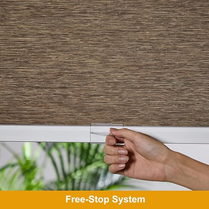 Persilux Light Filtering Roller Blinds for Window Blinds Cordless Free-Stop Roller Shades for Windows (Brown 33"W x 72"H) Natural Woven Fabric Thermal Insulation Privacy Window Shades for Home, Doors